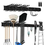 SDLDEER Garden Tool Rack, 48 inch Wall Mount Tool Organizer Garden Tool Storage with 9 Hooks with 2 Straps, for Holds Garden Tools, Shovels, Broom, Rakes, Ropes, Hoses