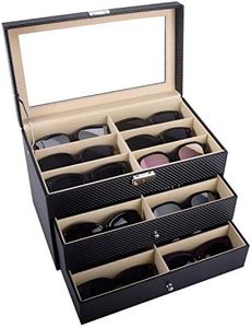 AUTOARK Carbon Fiber Leather 18 Piece Eyeglasses Storage and Sunglass Glasses Display Drawer Lockable Case Organizer,Black,AW-057