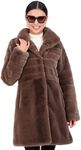 Jones NY Long Faux Fur Coat for Women - Fake Fur Jacket Winter Coat with Pockets, Taupe - PXXS