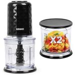 Duronic Mini Chopper CH57 Mini Food Processor Black, 500W, vegetable Mincer Slicer, Baby Food Maker, 2 x Blender Bowl with Lid, Quad Stainless Steel Blades for Vegetable, Meat, Fruit - 500W, Black