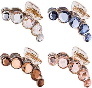 Lawie 4 Pack Clear Gold Blue Brown Crystal Gems Glitter Sparkly Fancy Plastic Octopus Hair Claw Clips Bling Jeweled Jaw Barrettes Hair Grips Clamps Buns Decorative Hair Accessories for Women Girls