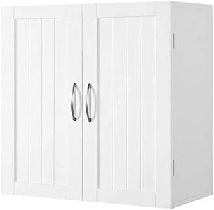 Yaheetech Bathroom Wall Cabinets/Cupboard with Double Door and Adjustable Shelf Kitchen/Toilet Storage/Organiser Unit, White, 59.5 x 31 x 59.7cm