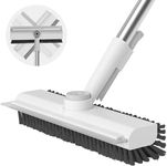 Floor Scrub Brush with Long Handle, 3 in 1 Scrape and Heavy-Duty Stiff Bristle Scrubber Brush for Cleaning Shower Bathroom, Patio, Garage, Kitchen, Wall and Deck