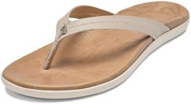 OluKai Honu Women's Beach Sandal, Soft & Comfortable Full-Grain Leather, Easy Slip-On Design for Everyday Fashion, Casual & Modern Style, Tapa/Golden Sand, 7