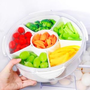 Ornafort Veggie Tray with Lid for Fridge Organizer Bins Divided Snackle Box Container with 6 Compartments for Party Serving Platter, Fruit Tray with dip, Snack Storage, Reusable Meal Prep