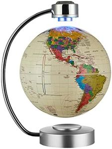 Magnetic Levitation Floating Globe, 8'' Magnetic Levitating Globe LED Illuminated World Map with Auto Permanent Revolving System for Home Office Modern Decorative Ornament Gift (Beige)