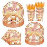 Poqirzan 144 Pieces Groovy Birthday Party Supplies Groovy Birthday Tableware Set Groovy Birthday Party Decorations Retro Boho Hippie Party Decorations Daisy Plates Napkins Cups Forks Knives Serve 24