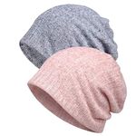 AWAYTR Women Beanie Chemo Hats - Scarf Cap Headwear Turban Cancer Hats, 2 PCS (Solid Color-Pink/Gray)