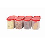 Cutting EDGE air-tight kitchen storage container set with plain lid for rice dal atta flour cereals pulses snacks, stackable BPA-free modular design 1200ml (5 cup/40 oz), set of 4 - cherry red