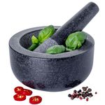 Homiu Pestle And Mortar Set - Granite Stone Large Bowl & Grinder - Premium Solid Natural Stone - Spice Herb Seed Garlic Crusher - Large 16cm(6.3") Diameter