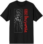 Inuyasha One Color Line Art Crew Neck Short Sleeve Men's Black T-Shirt-XL