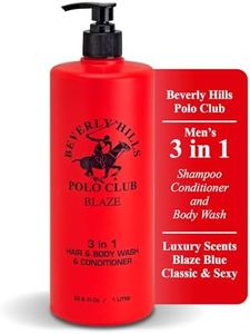 Beverly Hills Polo Club Men's 3 in 1 Shampoo Conditioner and Body Wash Featuring Luxury Scents Blaze Blue Classic and Sexy 33.8 oz BHPC (Blaze)