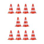 Relaxdays Warning Cones, Set of 10, Stackable, Traffic Cones, Lace Bag, Marking Cones, Pylons, 22 cm, Orange/White, Standard