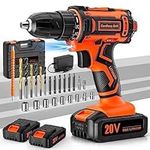 Acmaker Cordless Drill, 20V Drill Set, 2 Batteries 2000mAh Electric Screwdriver, 42Nm Power Tools Electric Drill Driver, 25+1 Torque, 2 Speed, LED Light, 24 Accessories Battery Combi Drill Kit for DIY