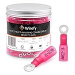 Wirefy Heat Shrink Ring Terminals #6 - Marine Grade Terminal Connectors - Waterproof Eyelet Wire Connectors - Red 22-16 AWG - 150 PCS