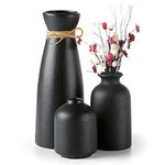 Sawoake Black Ceramic Vase Set of 3 for Modern Minimalist Bohemian Decor，Matte Vases for Pampas Grass-Perfect for Living Room, Dining Table, Office Bedroom Shelf Decor Entryway, Console