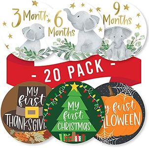 20 Monthly Baby Milestone Stickers - Elephant Baby Monthly Milestone Stickers, Milestone Baby Monthly Stickers, Baby Month Stickers for Baby Photo Props Newborn, Monthly Baby Stickers for Pictures