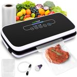NutriChef Food Vacuum Sealer Machine 80kPa Power, Dry & Moist Modes, LED Indicator, Includes Starter Kit Extra Long Vacuum Bag Roll & Medium Vacuum Bags, Smart Meal Prep