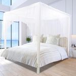 South to East White Bed Canopy, Top Elegant Bed Drapes for Bedroom Decor, 75D Polyester Mesh, Easy Install