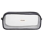 Surcotto Clear Pencil Case, Large Pen Case with Zipper, Stationary Supplies for Student Kids, 23 * 10 * 6.5CM, Clear mesh (Black)