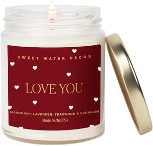 Sweet Water Decor Love You Candle - Mahogany, Lavender, Wood, and Geramium Scented Candle - 9oz Clear Jar with 40 Hour Burn Time - Valentine's Day Gift for Her or Him