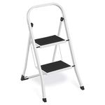 SONGMICS Step Ladder, 2-Step Ladder, Folding Ladder, Safety Lock, Space-Saving Storage, Holds up to 150 kg, Simply White GSL12WT