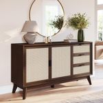 Bme Rattan Pre-Assembled Buffet Sideboard with 3 Drawers & 2 Doors, 58" Accent Console Table Living Room, Kitchen, Dining, Walnut, Jasper Storage Cabinet