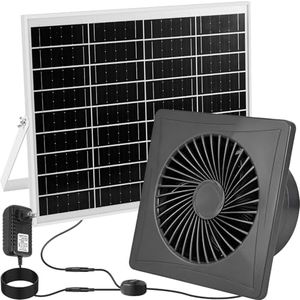 Solar Exhaust Fan 2-in-1 with DC Adapter,Large Solar Panel 3000 RPM High Speed Ventilation Fan,Waterproof with Auto Shutter for Continuous Airflow for Shed,Chicken Coop,Greenhouse,Dog House