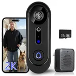 eudic Doorbell Camera Wireless 2K, No Monthly Fee,3MP Video Doorbell with 32GB SD Card/Cloud Storage, No Subscription,Night Vision, 2-Way Audio, PIR Motion Detection, 2.4Ghz WiFi,Alert