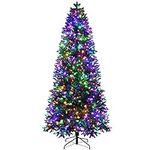 Goplus 8ft Pre-Lit Artificial Christmas Tree, Hinged Xmas Pine Tree W/ 1179 Branch Tips, 600 Replaceable LED Lights W/ 2 Lighting Colors & 9 Flash Modes, Decoration for Indoor Holiday Festival
