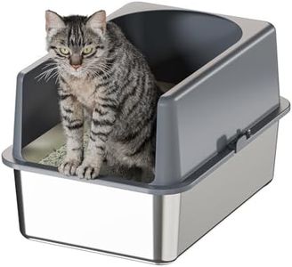 Booche High-Sided Stainless Steel Cat Litter Box,Stainless Steel Litter Box with Lid,Extra Medium Box,Easy-to-Clean Metal Litter Pan for Cats (19''L X 14''W X 6''H with Enclosure)