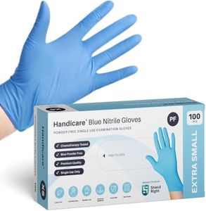 Handicare Blue Nitrile Disposable Gloves, Powder Free,Latex Free, Medical Exam, Cleaning and Food Prep, Non-Sterile, Textured Fingertips, Beaded Cuff, (Box of 100, Small)