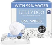 LILLYDOO Baby Wipes with 99% Water – Unscented, Hypoallergenic, Plant-Based, Strong & Plastic-Free, Compostable, 12 resealable Packs x 72 (864 Wipes Total)