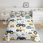 Erosebridal Kids Construction Bedding Sets for Boys,Cartoon Car Excavator Tractor Comforter Set Twin Size,Cute Equipment Trucks Quilt Toddler Children Room Decor Yellow Blue Vehicle Duvet Insert,Soft