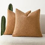 Foindtower Pack of 2 Textured Boucle Throw Pillow Covers Accent Solid Pillow Cases Cozy Soft Decorative Couch Cushion Case for Chair Sofa Bedroom Living Room Home Decor, 20 x 20 Inch,Rust Tobacco