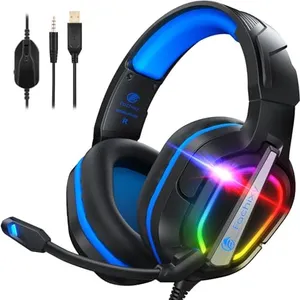 Fachixy FC200 PC Gaming Headset for PS4/PS5/Xbox One, Noise Canceling Headset with Stereo Microphone Sound, Computer Headset with 3.5mm Jack & RGB Light