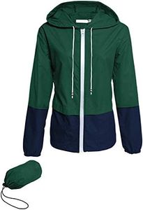 Avoogue Raincoat Women Lightweight Waterproof Rain Jackets Packable Outdoor Hooded Windbreaker, Dark Green/Navy Blue, Medium