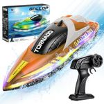 HOTUT RC Remote Control Boat with LED Lights - 15 KmPh 2.4GHz Fast for Pools and Lake, Capsize Recovery, 2 Rechargeable Batteries - Speed Toy for Boys & Girls