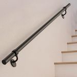 Thsgrt Stair Railing Indoor 4 Feet Hand Rails for Indoor/Outdoor Steps 1.6" Round Porch Railing Wall Mount Aluminum Hand Rails for Indoor Stairs Industrial Staircase Handrails