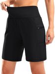 G Gradual Women's High Waisted 9" Bermuda Shorts with Zipper Pockets Athletic Workout Long Shorts for Women Knee Length, Black, Large