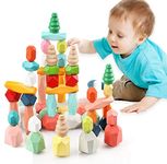 JACKEYLOVE 36 PCs Wooden Sorting Stacking Rocks Balancing Stones, Building Blocks for Kids 3 4 5 6 Years Boy and Girl(Random Color)