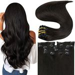 Fshine 22 inch Clip in Real Remy Hair Extensions 100gram 9Pcs Per Set 100 Remy Human Hair Extensions Color #1B Off Black Straight Human Hair Full Head