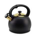 SHANGZHER Tea Kettle Stovetop Stainless Steel Whistle Induction Teakettle Fixed Cool Handle 3.2 Quart / 3 Liter Black