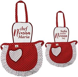 ALMATEX SRL PERSONALIZZATO Coppia Grembiuli donna+bimba personalizzati, 100% cotone, made in Italy (GRE212 RINO NONNA CHEF)