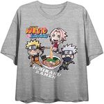 Naruto Shippuden Chibi Characters Eating Ramen Athletic Heather Women's Crop-XS