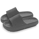 Women Shower Slides Men Sandals Non-Slip Bathroom Slippers Lightweight Thickened Pillow Slides Open-toe Quick Drying Extra Thick Sandals Soft Comfortable EVA Platform Slides Indoor Outdoor Beach Unisex (Black, numeric_8)