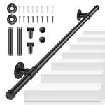 SenDeluz Stair Handrail, Metal Stairs Handrail Indoor Outdoor Wall Mounted Handrail Non-Slip Steel Pipe Handrail Towel Rail Wrought Iron Wall Balustrade Handrail Banister Stair Railing, 1M