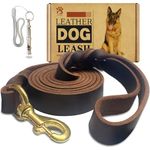 Leather Dog Leash 6ft x 1 inch,Strong Heavy Duty Genuine Leather Braided Dog Training Leash, Soft and Comfortable Leather Leash for Large Dogs, Medium Small Dogs (Brown)