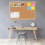 ArtzFolio Cork Board | Bulletin Board Notice Pin Board | Vision Soft Board Combo with Thumb Push Pins & Sticky Notes | Natural Brown Frame | 30 x 20 inch (76 x 51 cms)