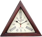 KAPLAR - Handmade Wooden Triangle Designer Digital Wall Clock Antique Look Style Deep Glass Roman Number For Home, Hall, Office, Farmhouse Decoration (12 Inch, White Brown)